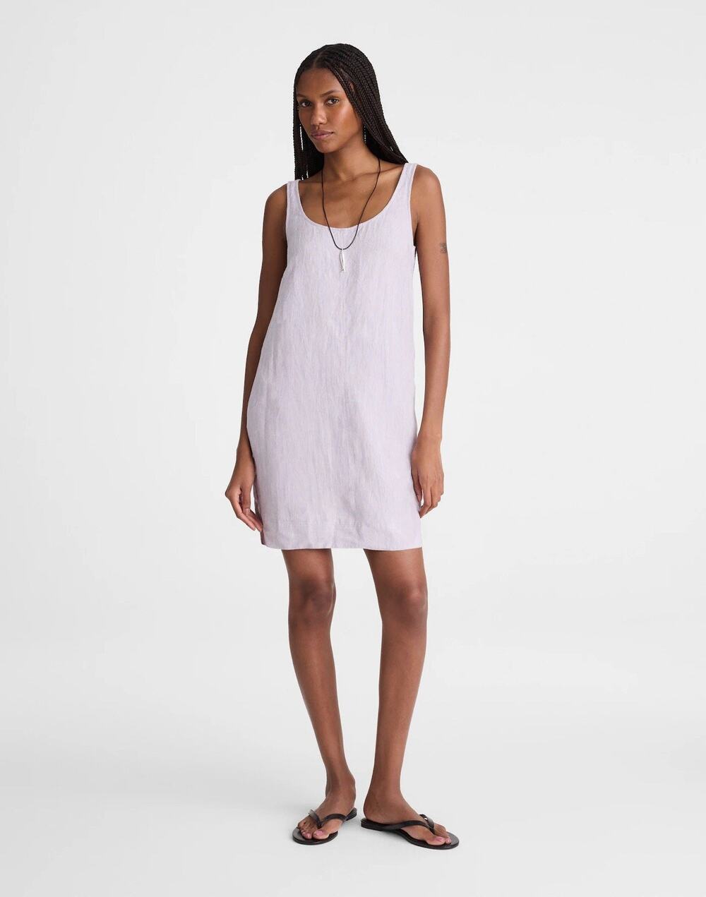 Madewell Women's Scoopneck Mini Shift Dress in 100% Linen - No Import Fees